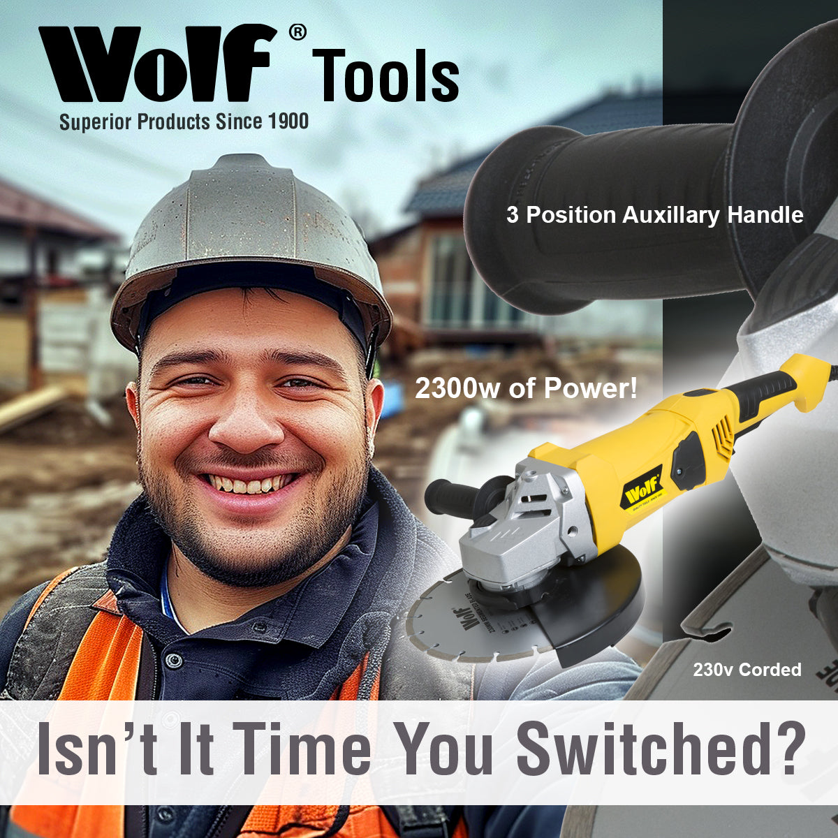 Wolf 2300w Angle Grinder With 230mm/9" Disc