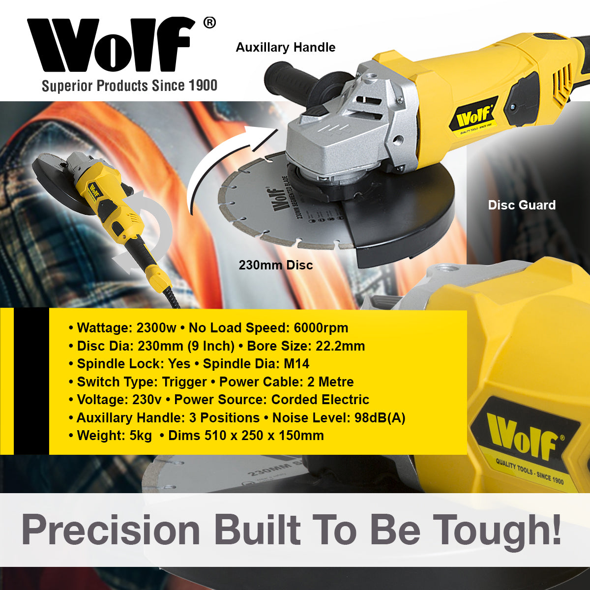 Wolf 2300w Angle Grinder With 230mm/9" Disc