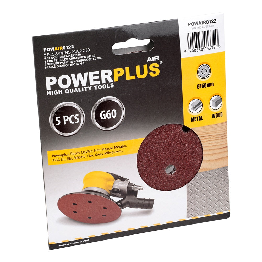 Powerplus 5PK Replacement Sanding Sheet 60Grit POWAIR0122