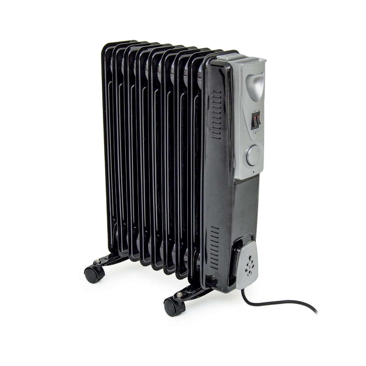 9 Fin 2kW Black Oil Filled Radiator with Thermostat