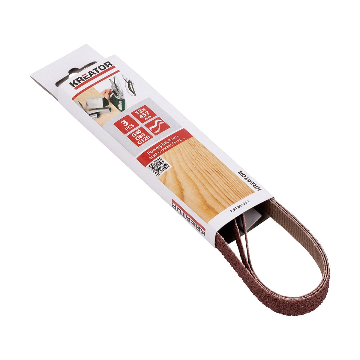 Kreator 3pc Replacement Sanding Belts 13x457 Grit 40 / 80 / 120
