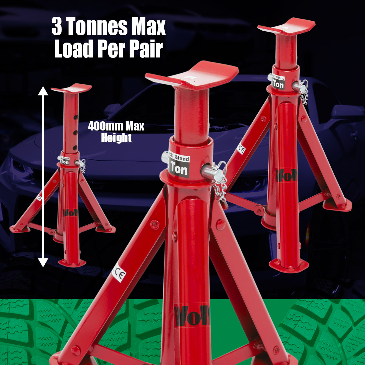 3 TONNE Folding Axle Stands - Pair