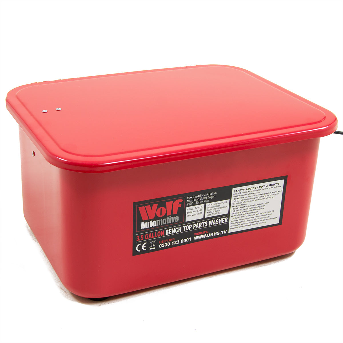 Wolf 3.5 Gallon Bench Top Parts Washer Cleaning & Degreasing Tank