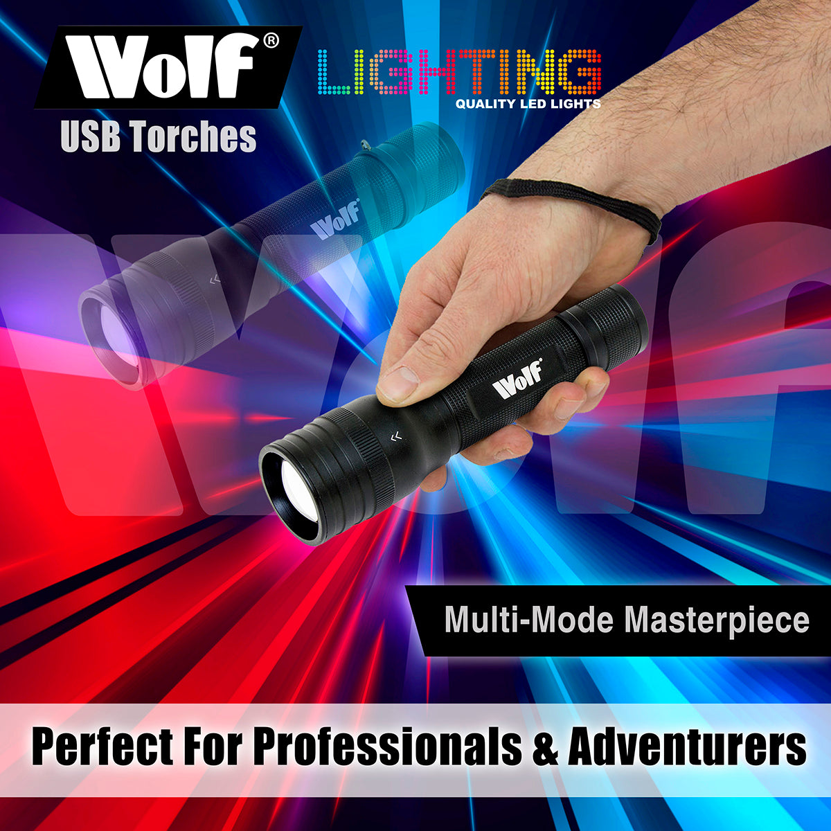 Wolf LED Torch 5w 400lm Rechargeable CREE IP44