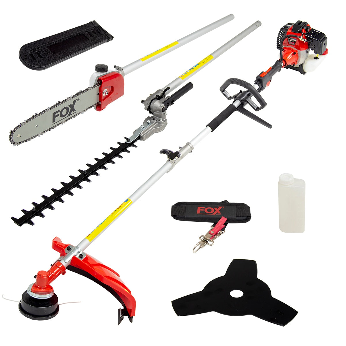 Fox Commander 4in1 Multi-Tool Petrol Brushcutter, Grass Line Trimmer, Hedge Trimmer, Pruner - Image 1