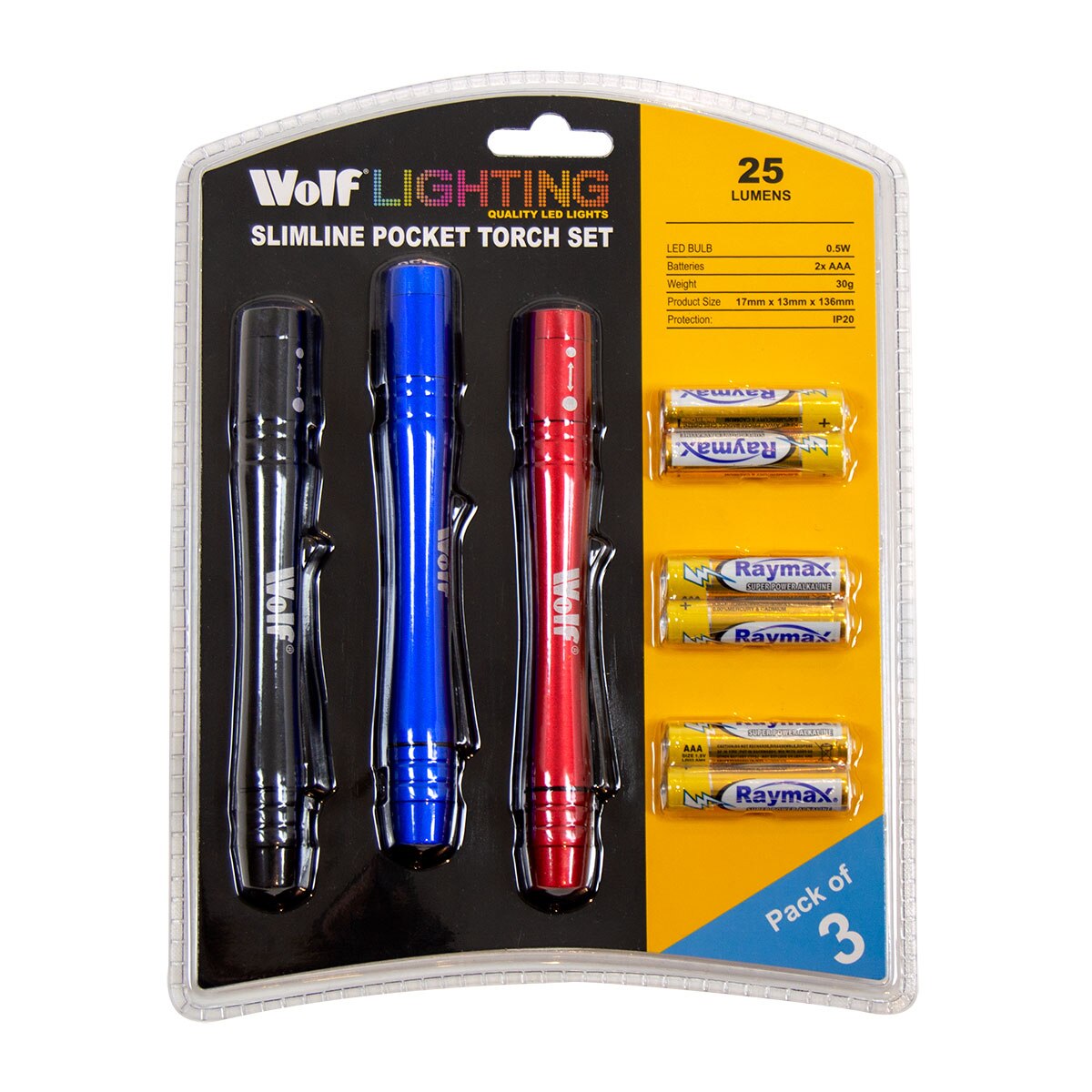 Wolf Slimline 3pc Pocket LED Torch Set - Image 2