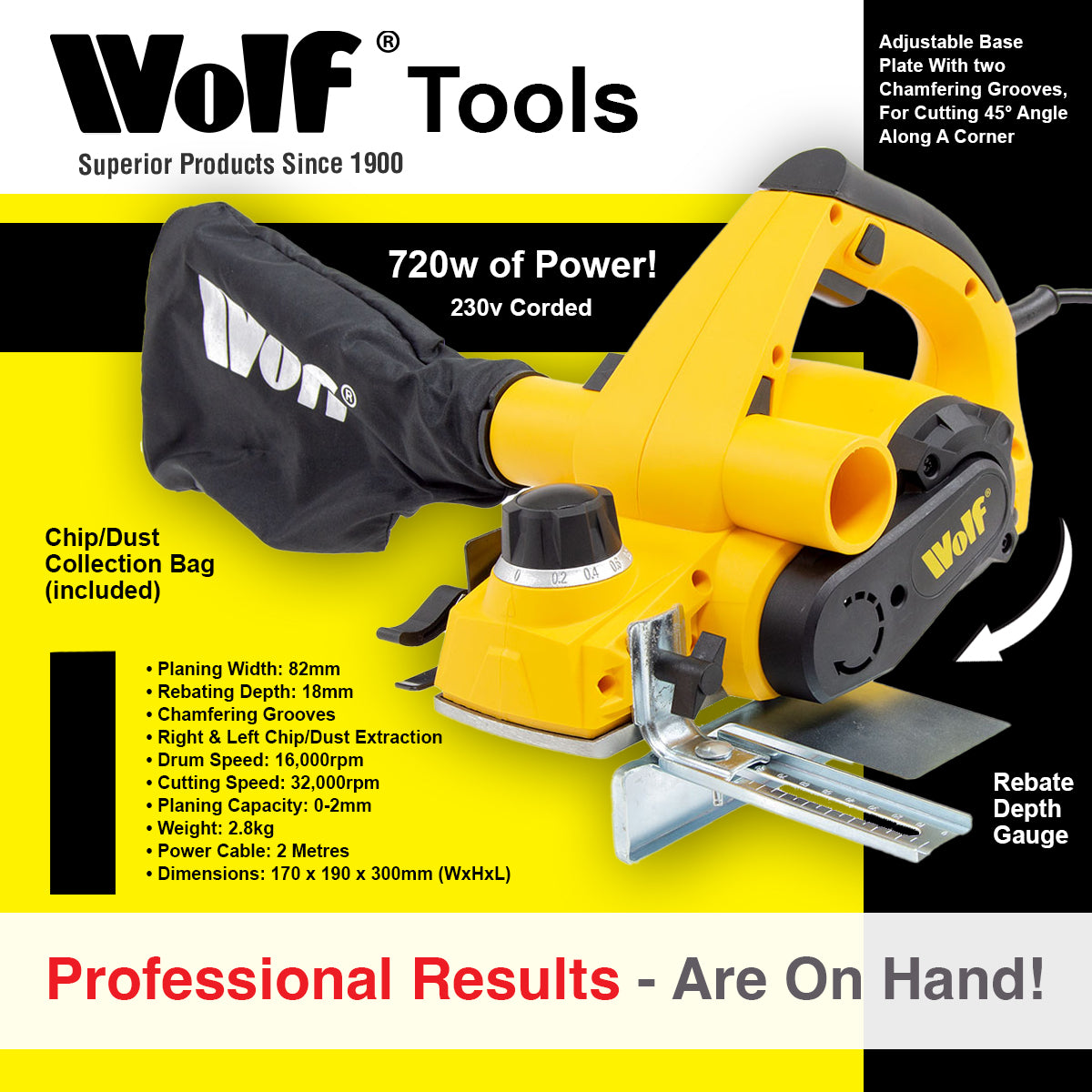 Wolf 720w 82mm Rebate Planer & Bench Conversion Stand