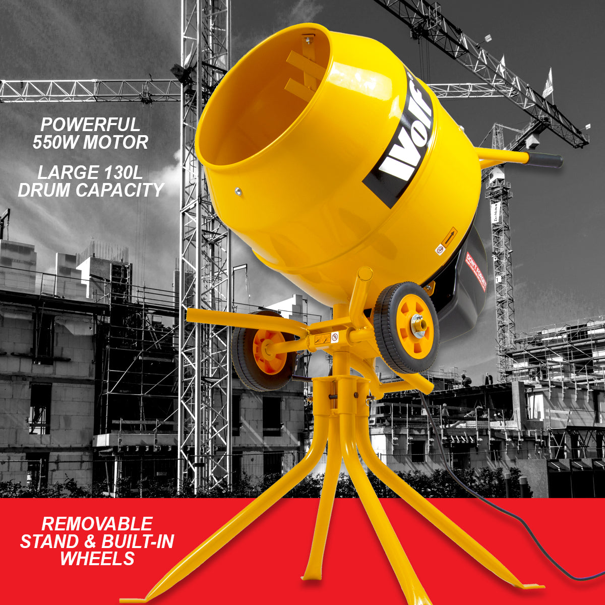 Wolf 550W 135L Cement Concrete Mixer & Stand Belle Style