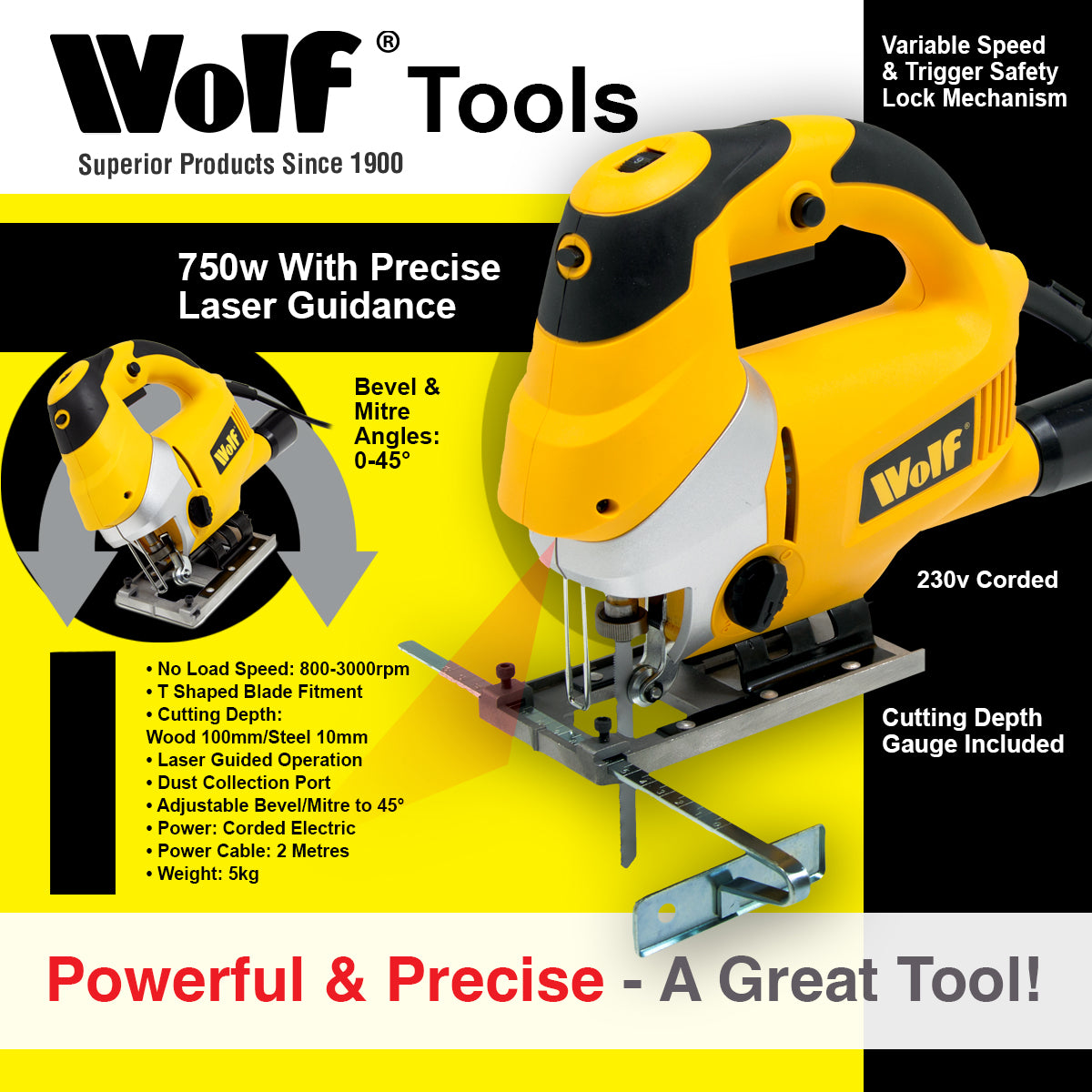 Wolf 750w Pendulum Jigsaw with Laser
