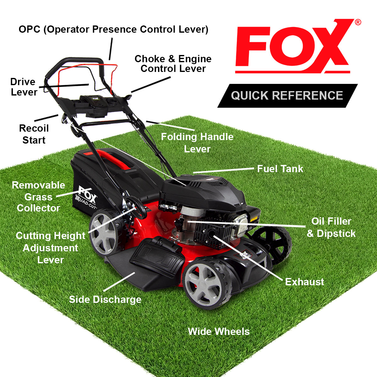 Fox Quad-Cut 510 20" Recoil Self Propelled Petrol Lawn Mower