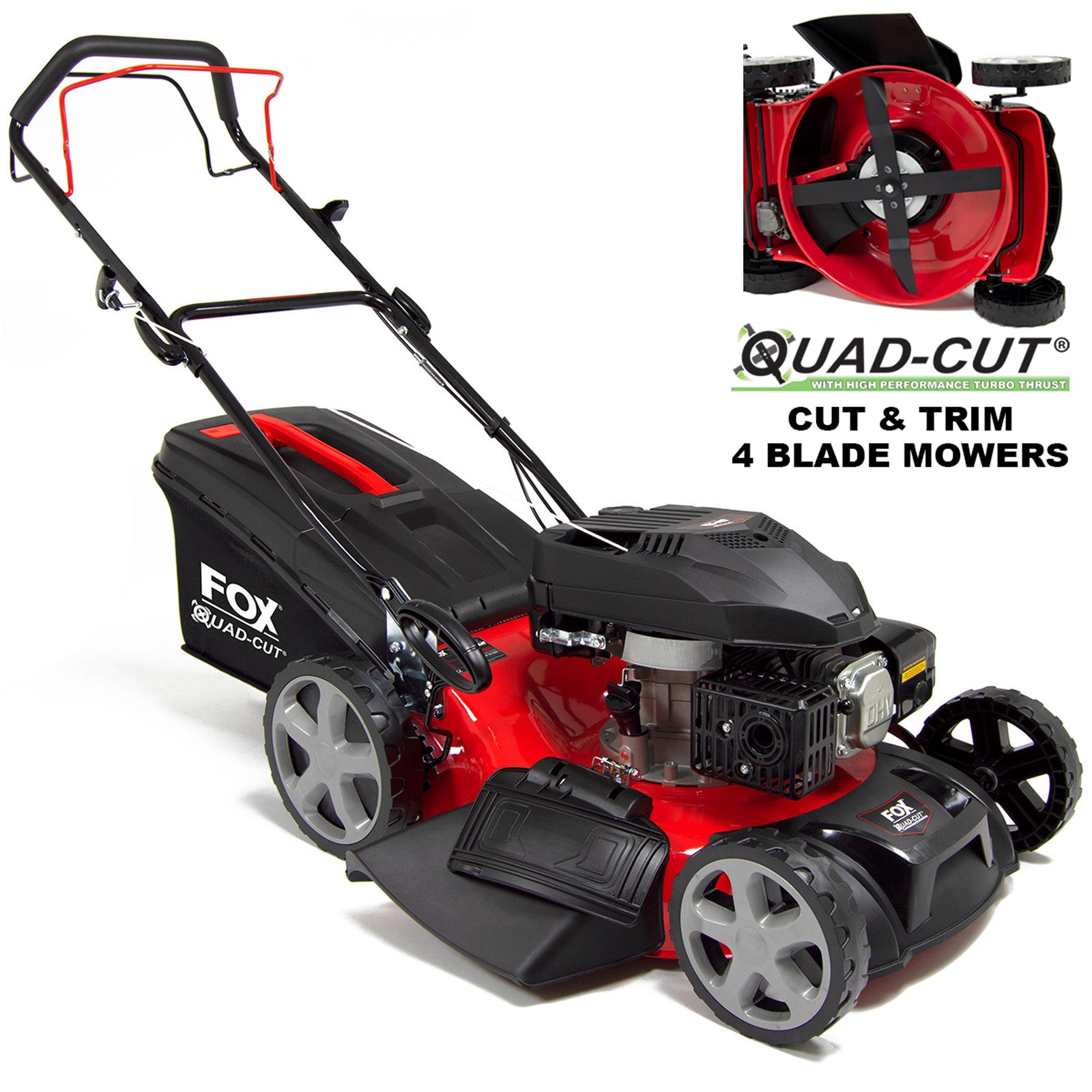 Ex Display Fox Quad-Cut 460 18" Recoil Self Propelled Petrol Lawn Mower - Grade A