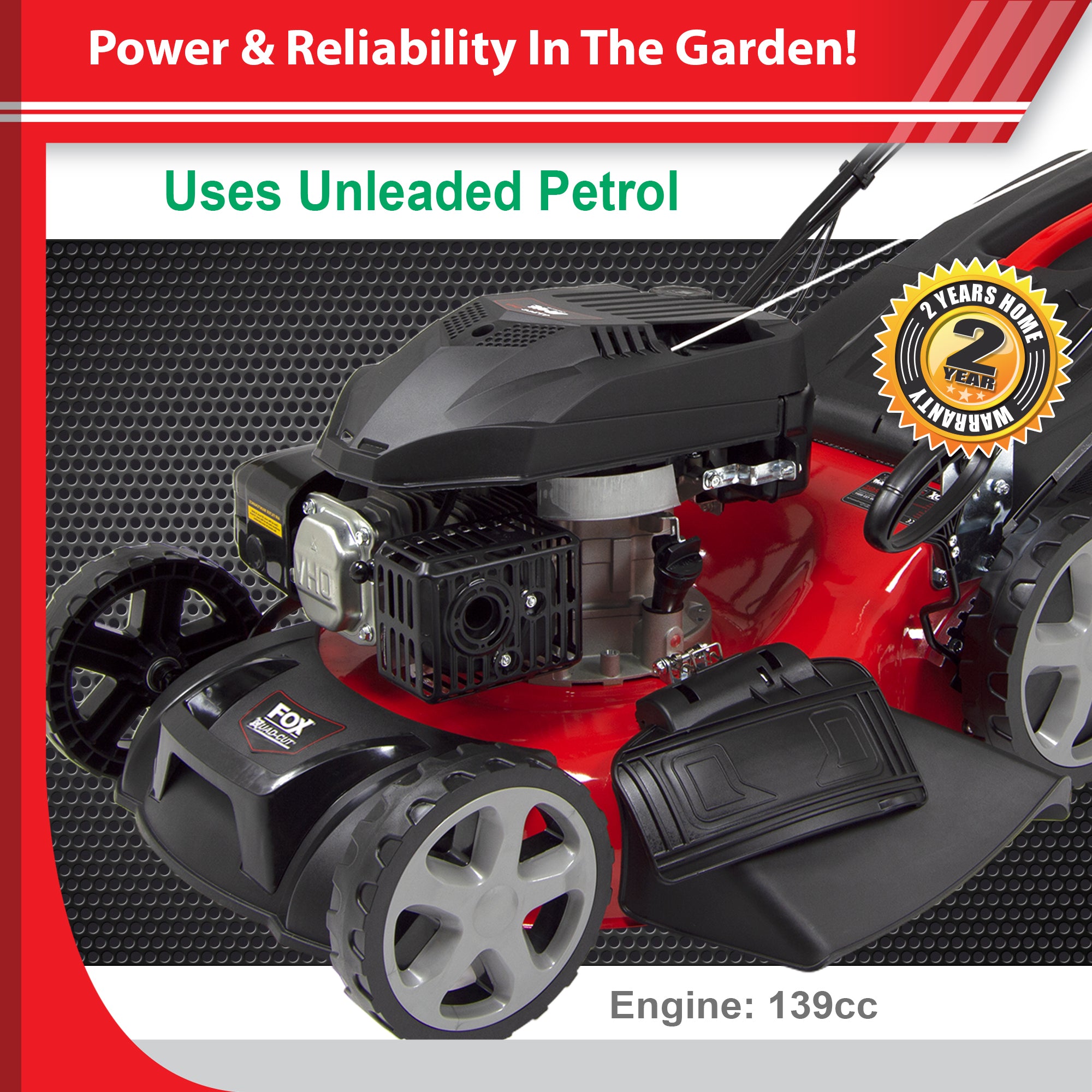 Fox Quad-Cut 460 18" Recoil Self Propelled Petrol Lawn Mower