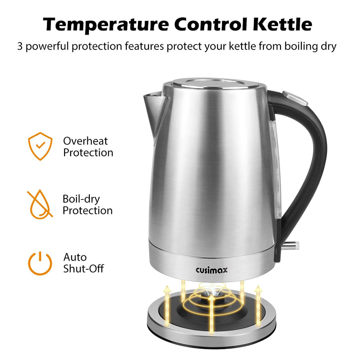 Cusimax 1.7L Kettle Rapid Boil Stainless Steel with 360¬° Base - Image 2