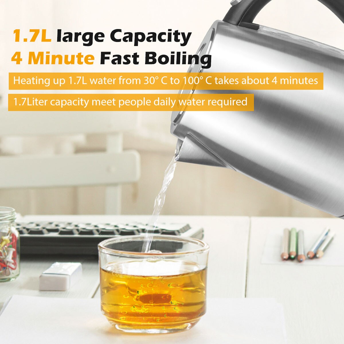 Cusimax 1.7L Kettle Rapid Boil Stainless Steel with 360¬° Base - Image 3