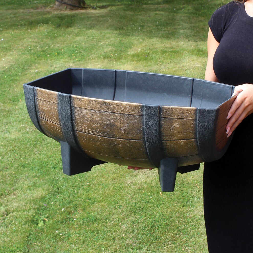 Medium Oak Barrel Effect Plastic Trough Planter - Image 2