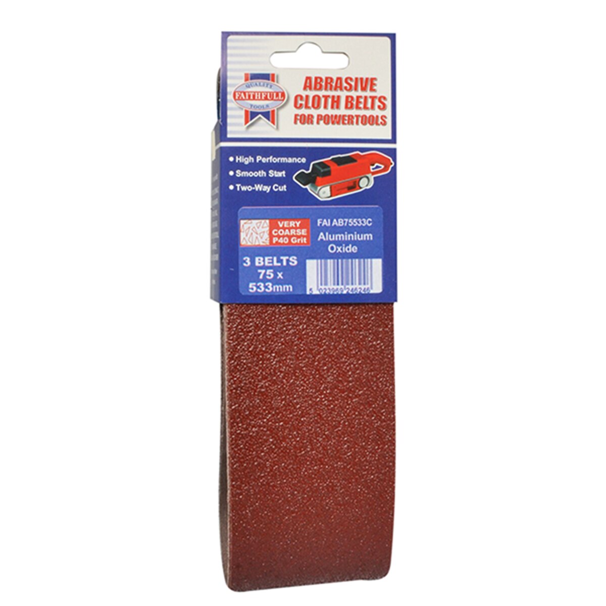 Faithfull Cloth Sanding Belt 533 x 75mm Coarse 60G (Pack 3) - FAIAB75533C - Image 2