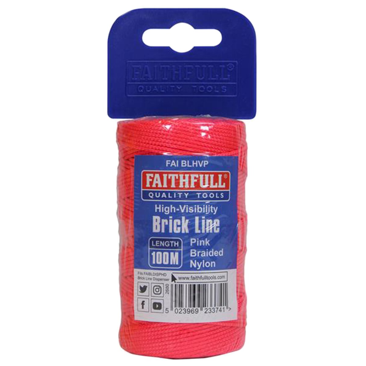 Faithfull Hi-Vis Nylon Brick Line 100m (330ft) Pink - FAIBLHVP - Image 1