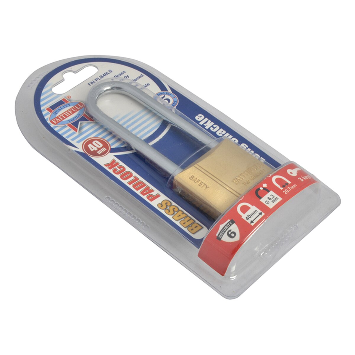 Faithfull Brass Padlock 40mm Long Shackle 3 Keys - FAIPLB40LS - Image 4