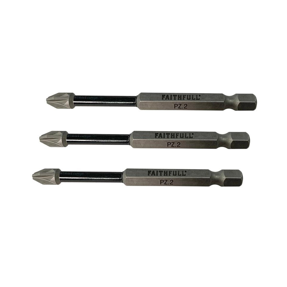 Faithfull Pozidriv Impact Screwdriver Bits PZ2 x 75mm (Pack 3) - FAISBPZ275IM - Image 1