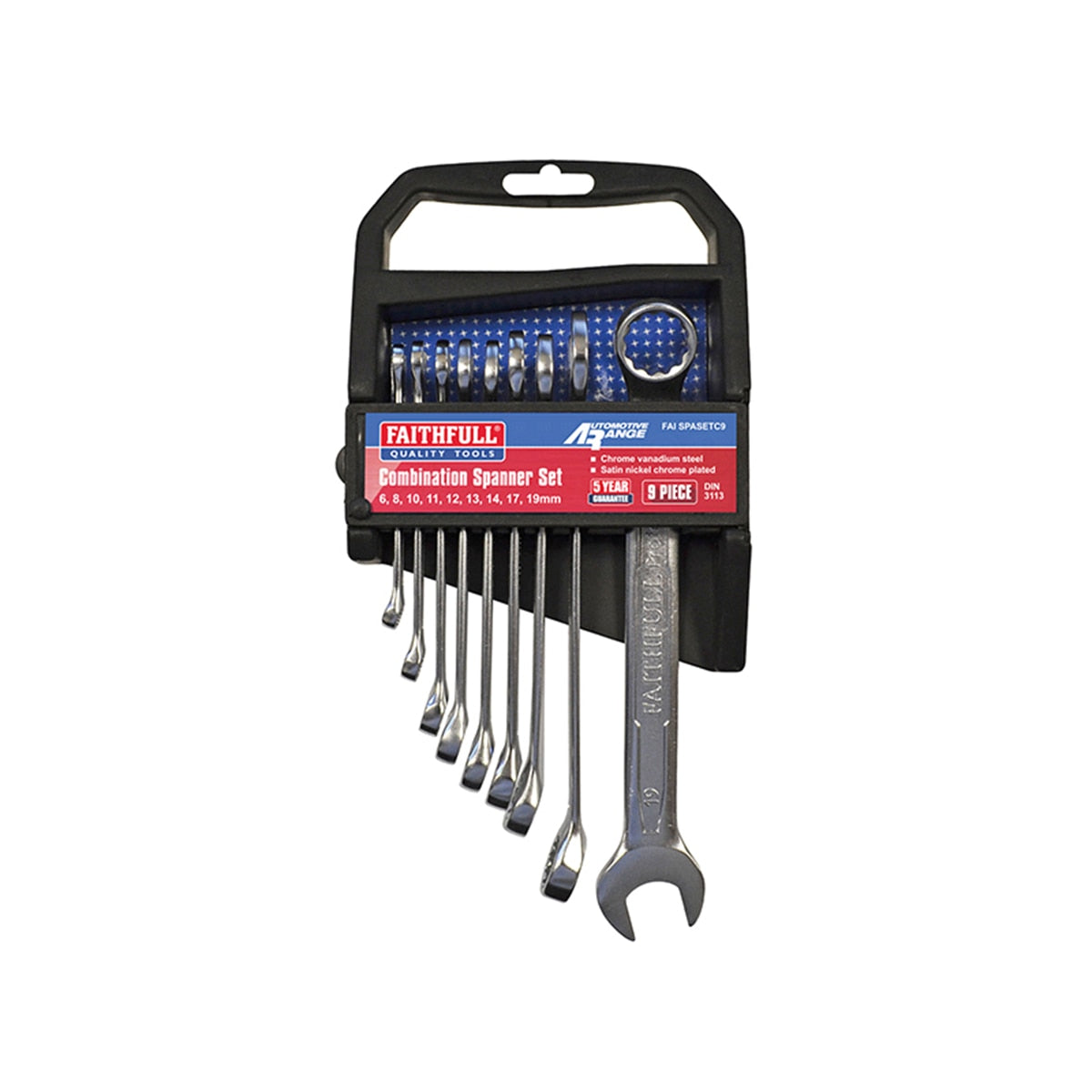 Faithfull Chrome Vanadium Combination Spanner Set, 9 Piece - FAISPASETC9 - Image 1