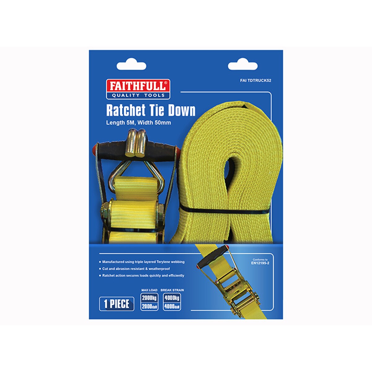 Faithfull Ratchet Tie-Down 5m x 50mm Trucker Breaking Strain 4000kg - FAITDTRUCK52 - Image 2