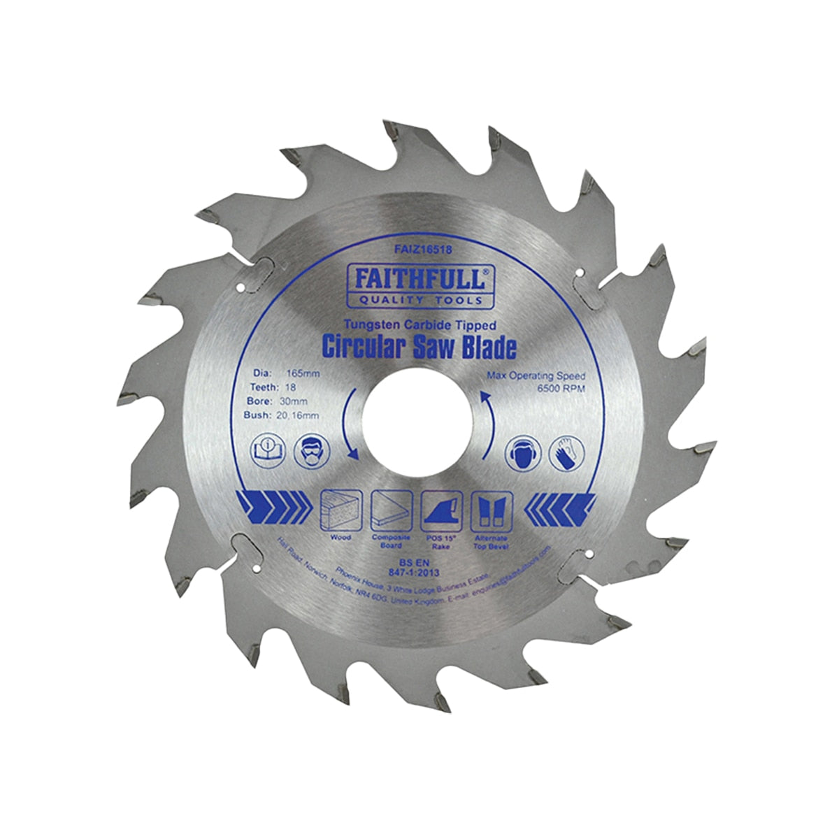 Faithfull TCT Circular Saw Blade 165 x 30mm x 18T POS - FAIZ16518 - Image 1
