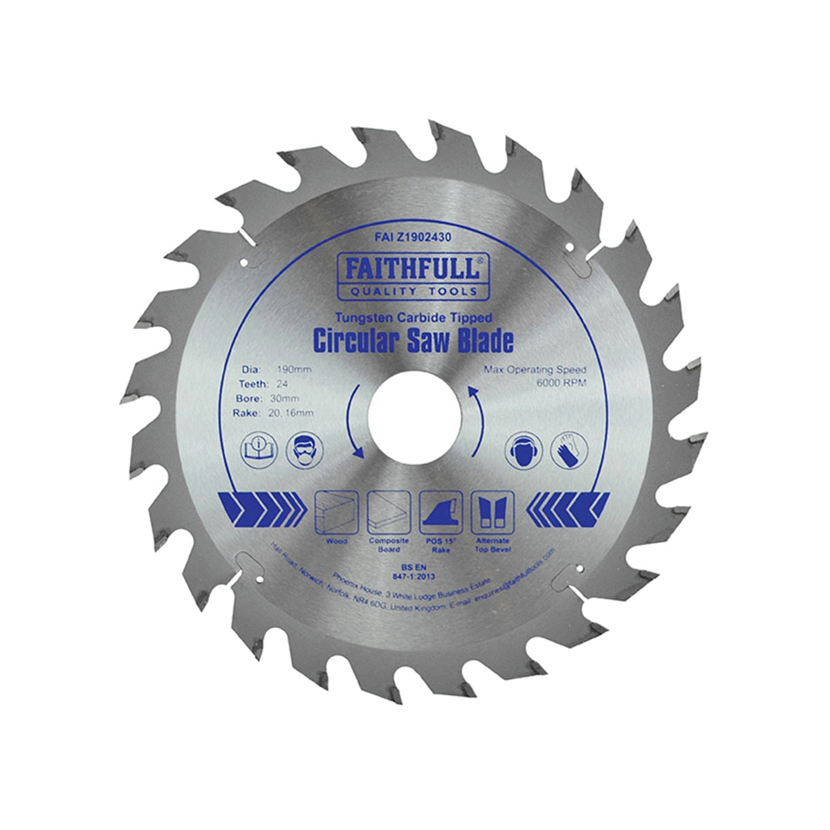 Faithfull TCT Circular Saw Blade 190 x 30mm x 24T POS - FAIZ1902430 - Image 1