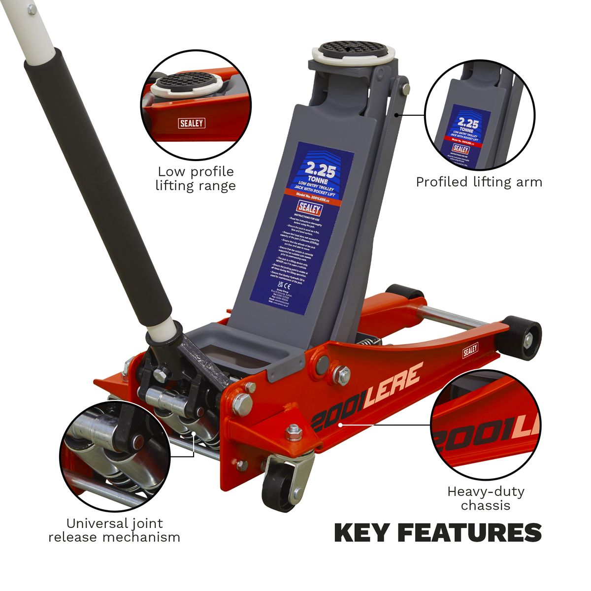 Sealey Trolley Jack 2.25 Tonne Low Profile Rocket Lift Red - Image 9