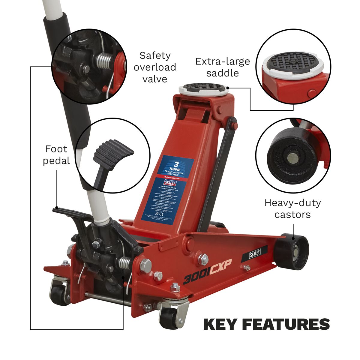 Sealey Trolley Jack 3 Tonne with Foot Pedal - Image 5