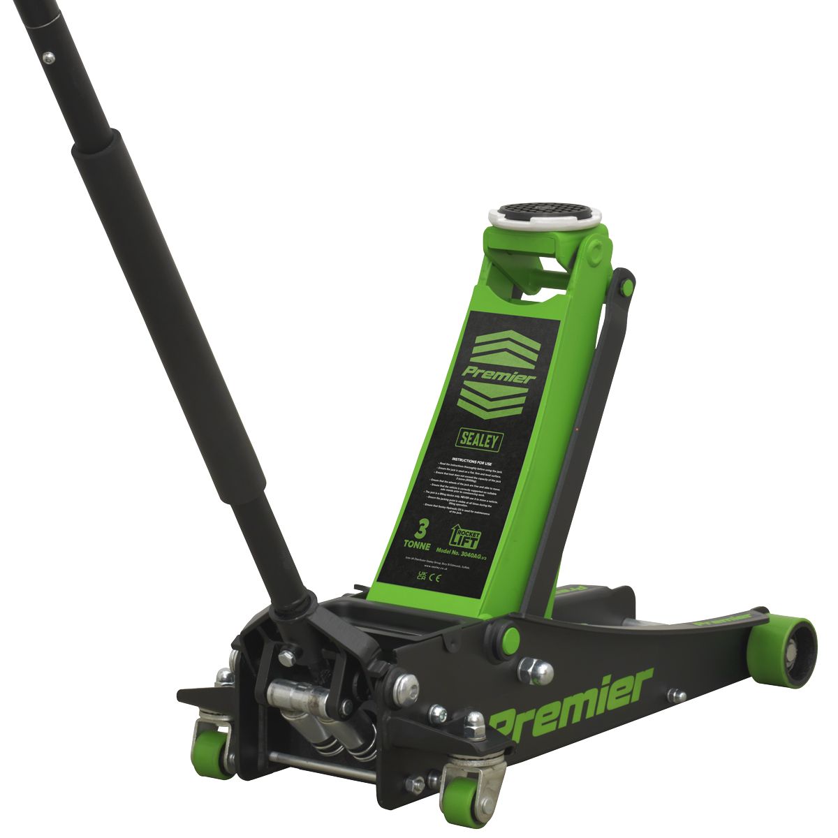 Sealey Trolley Jack 3 Tonne Rocket Lift Green - Image 1