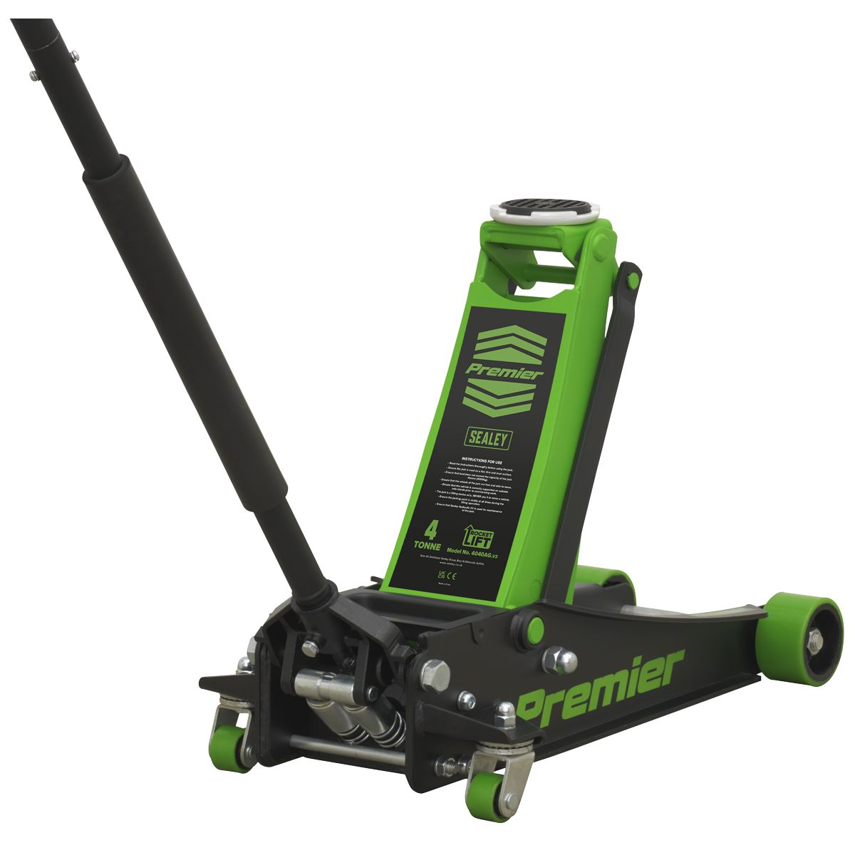 Sealey Trolley Jack 4 Tonne Rocket Lift Green - Image 1