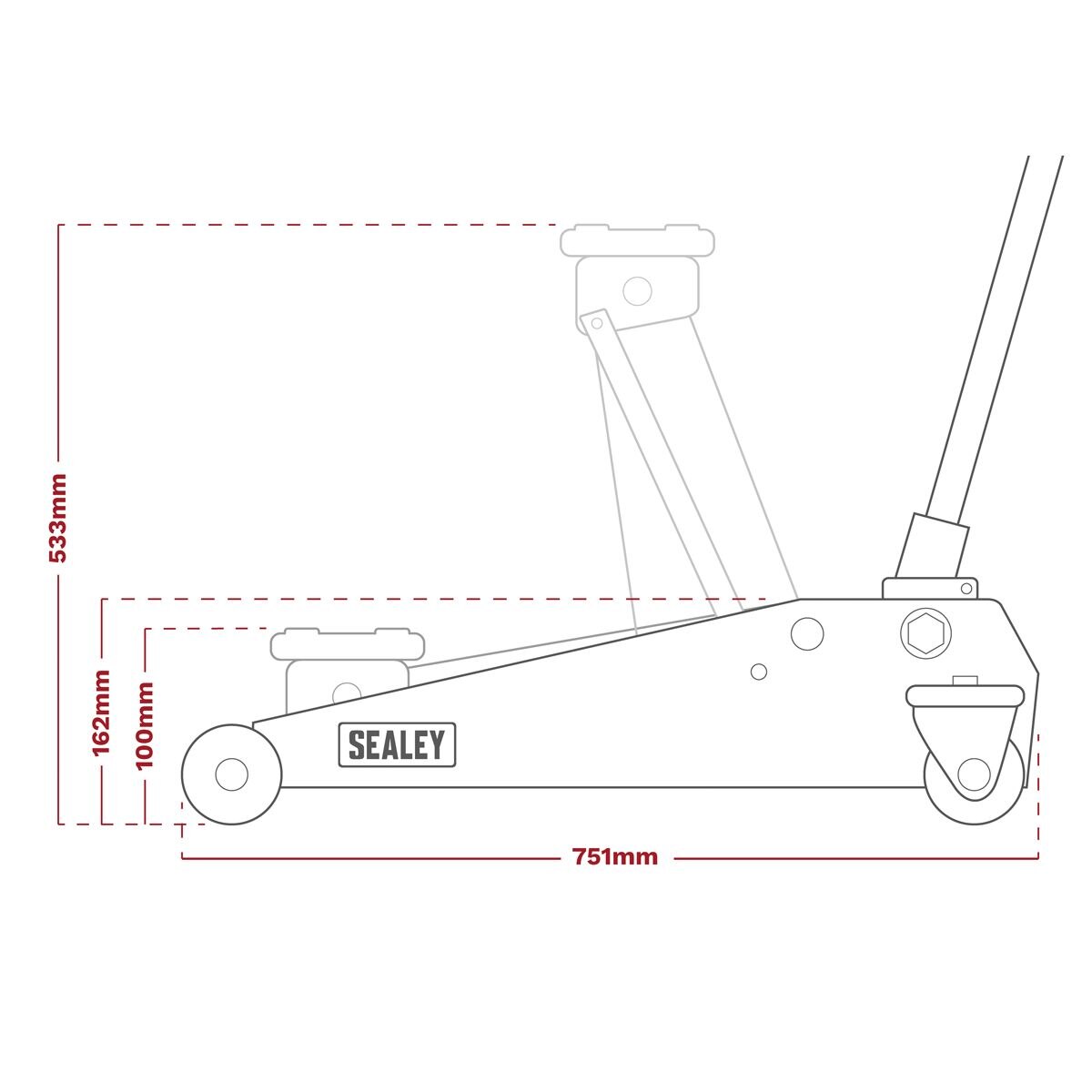 Sealey Trolley Jack 4 Tonne Rocket Lift Red - Image 8