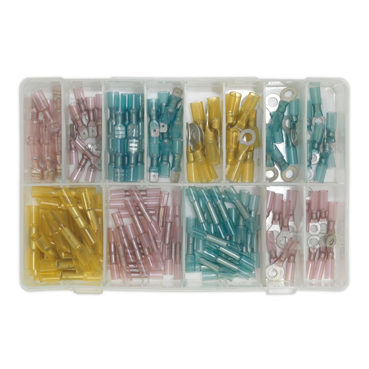Sealey Adhesive Lined Heat Shrink Terminal Assortment 142pc Blue, Red & Yellow - Image 2
