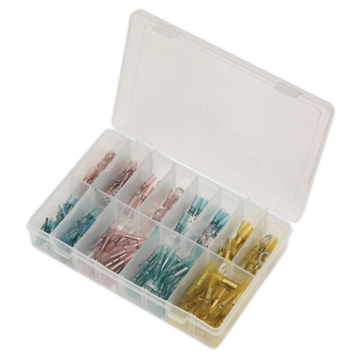 Sealey Adhesive Lined Heat Shrink Terminal Assortment 142pc Blue, Red & Yellow - Image 3