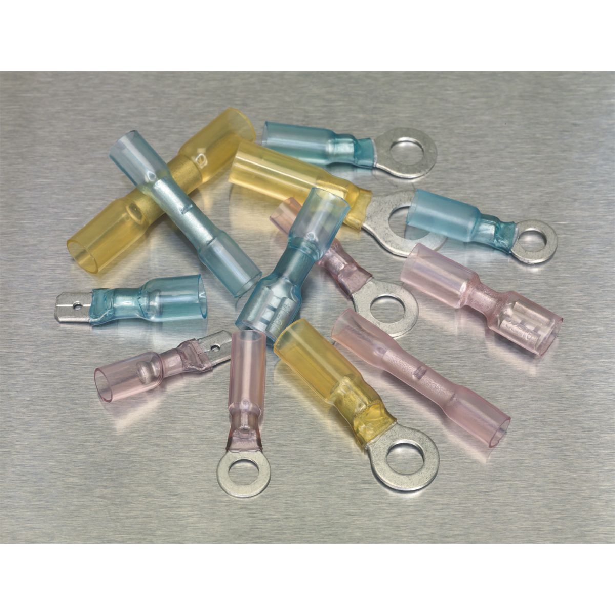 Sealey Adhesive Lined Heat Shrink Terminal Assortment 142pc Blue, Red & Yellow - Image 4