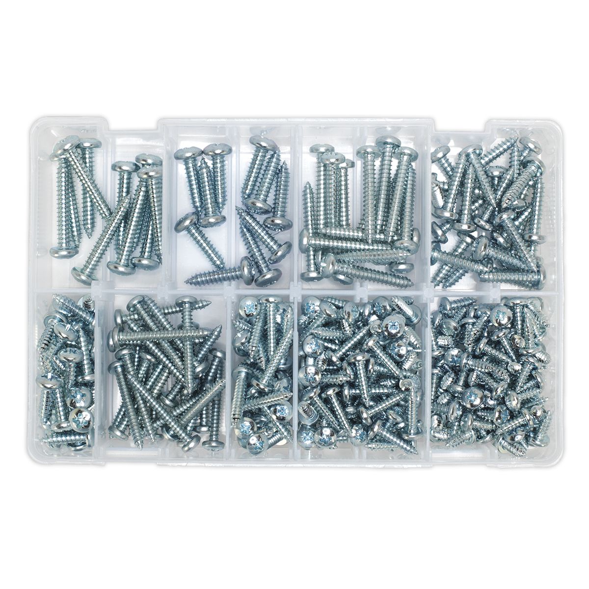 Sealey Self-Tapping Screw Assortment DIN 798CZ 305pc Pan Head Pozi Zinc - Image 4