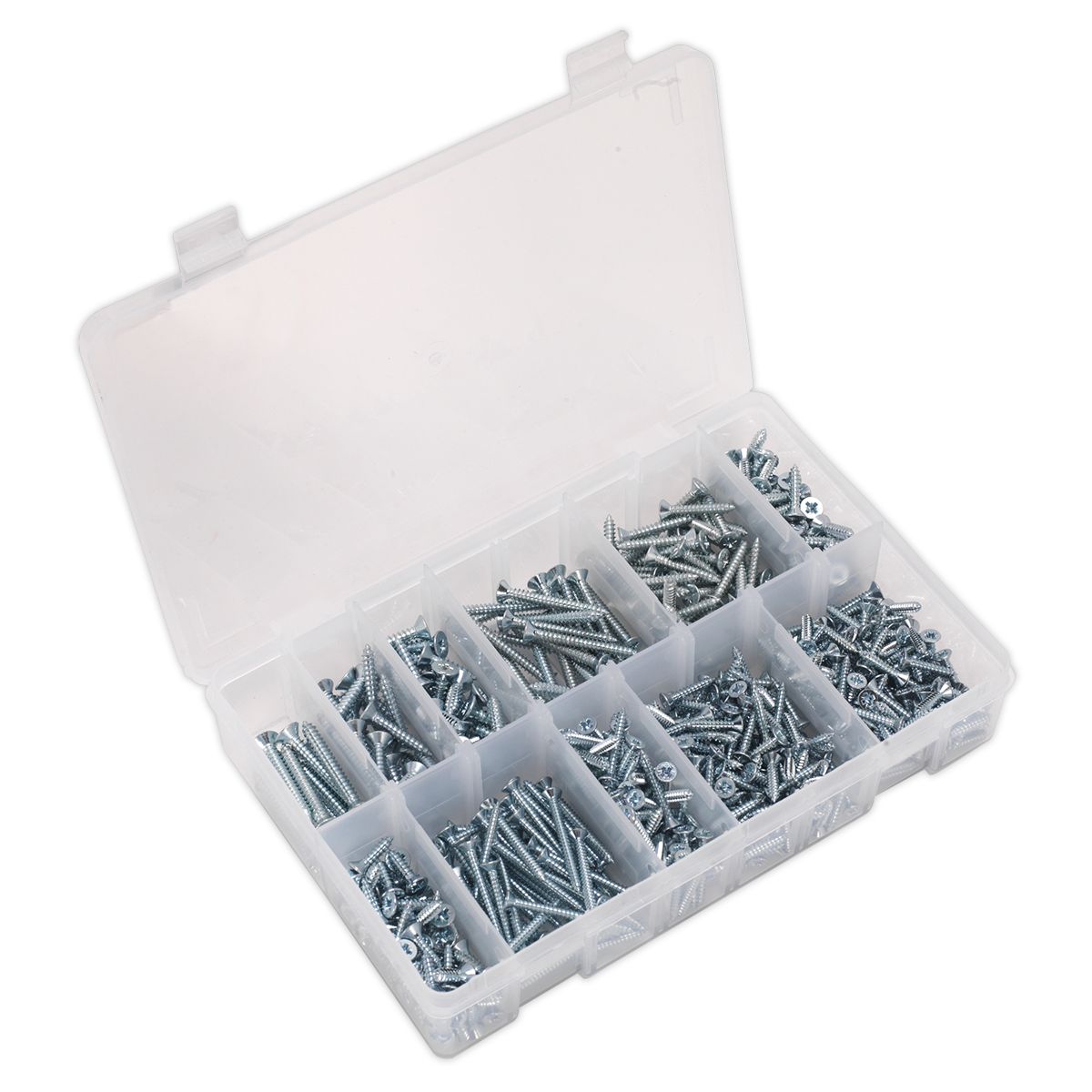 Sealey Self-Tapping Screw Assortment 600pc Countersunk Pozi Zinc - Image 1