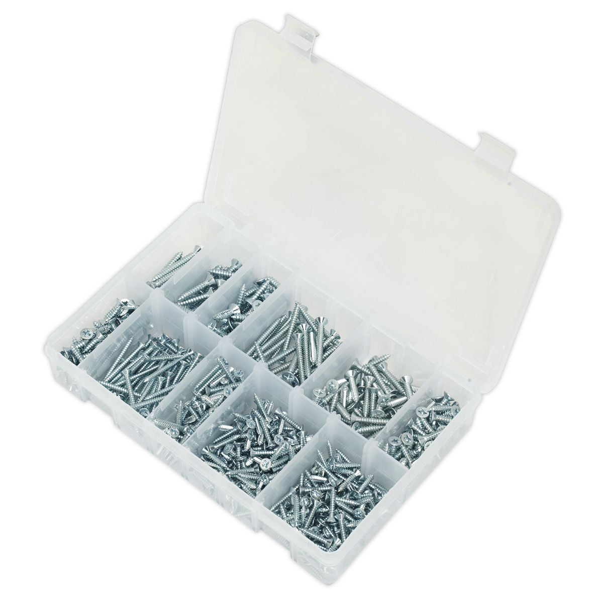 Sealey Self-Tapping Screw Assortment 600pc Countersunk Pozi Zinc - Image 3