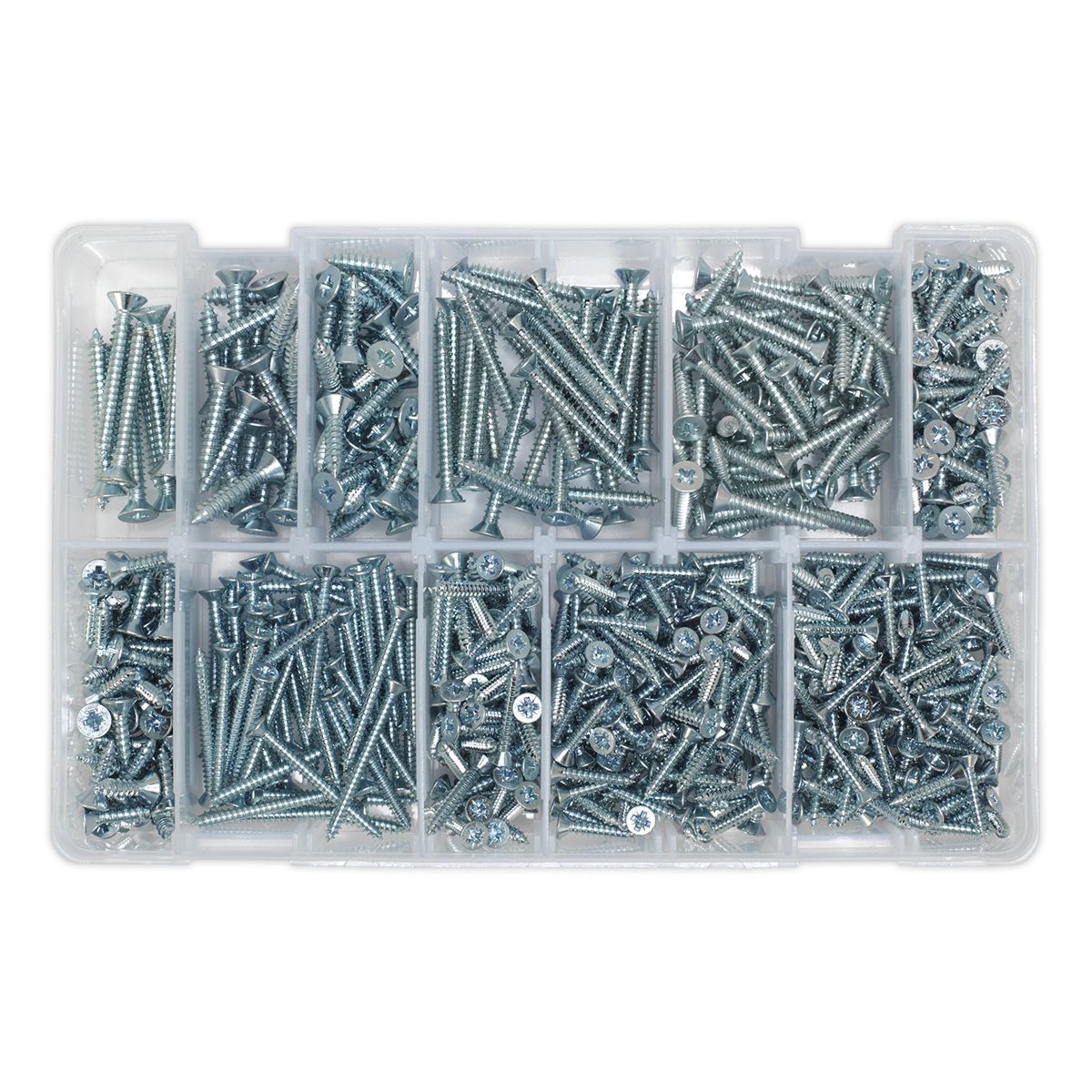 Sealey Self-Tapping Screw Assortment 600pc Countersunk Pozi Zinc - Image 4