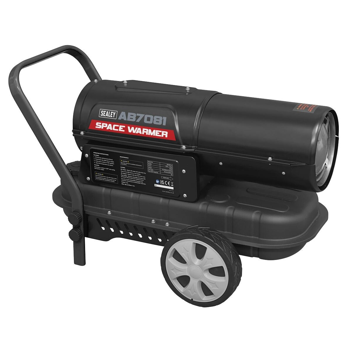 Sealey Space Warmer Paraffin/Kerosene/Diesel Heater 70,000Btu/hr with Wheels - Image 2