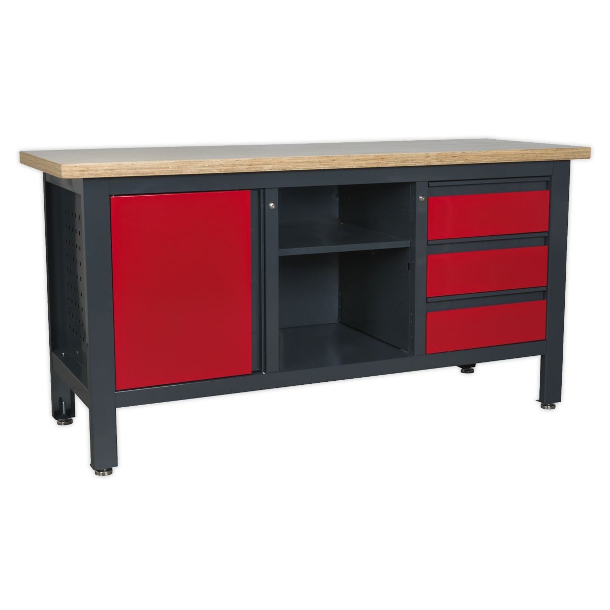 Sealey Workstation with 3 Drawers, 1 Cupboard & Open Storage - Image 1