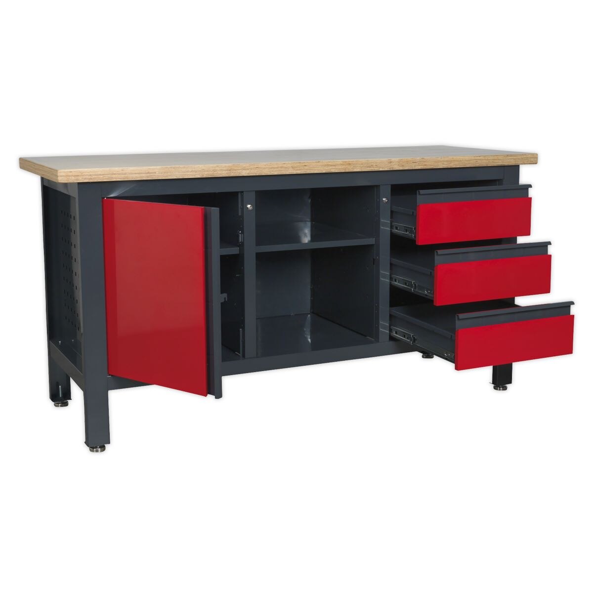 Sealey Workstation with 3 Drawers, 1 Cupboard & Open Storage - Image 2