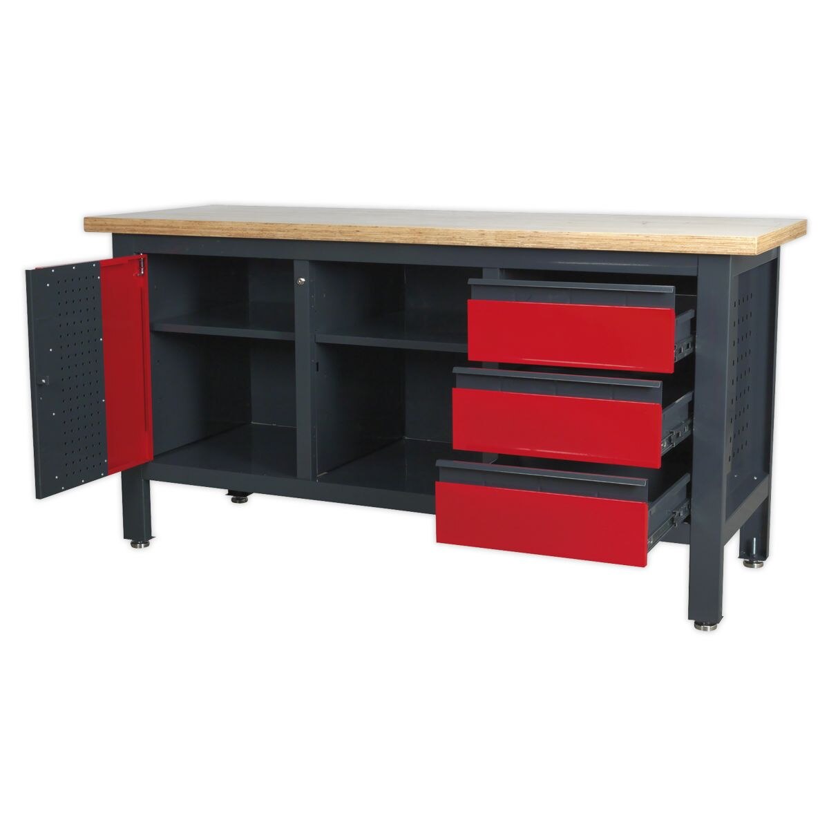 Sealey Workstation with 3 Drawers, 1 Cupboard & Open Storage - Image 3