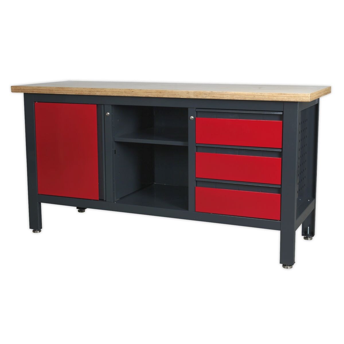 Sealey Workstation with 3 Drawers, 1 Cupboard & Open Storage - Image 4