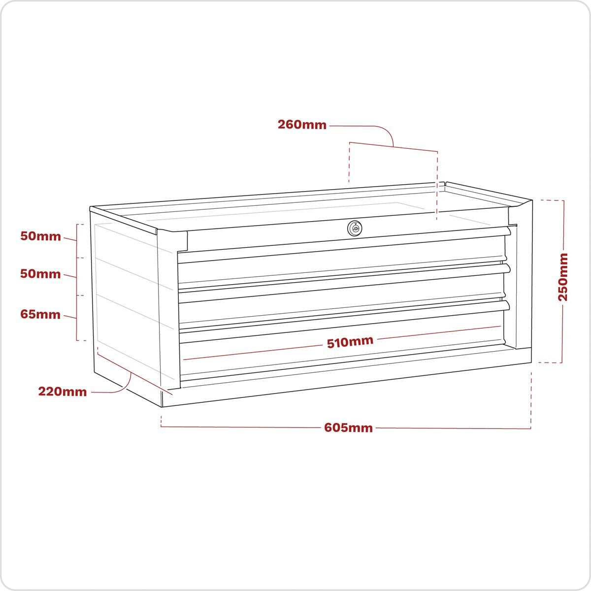 Sealey Mid-Box 3 Drawer with Ball-Bearing Slides Red/Grey - Image 6