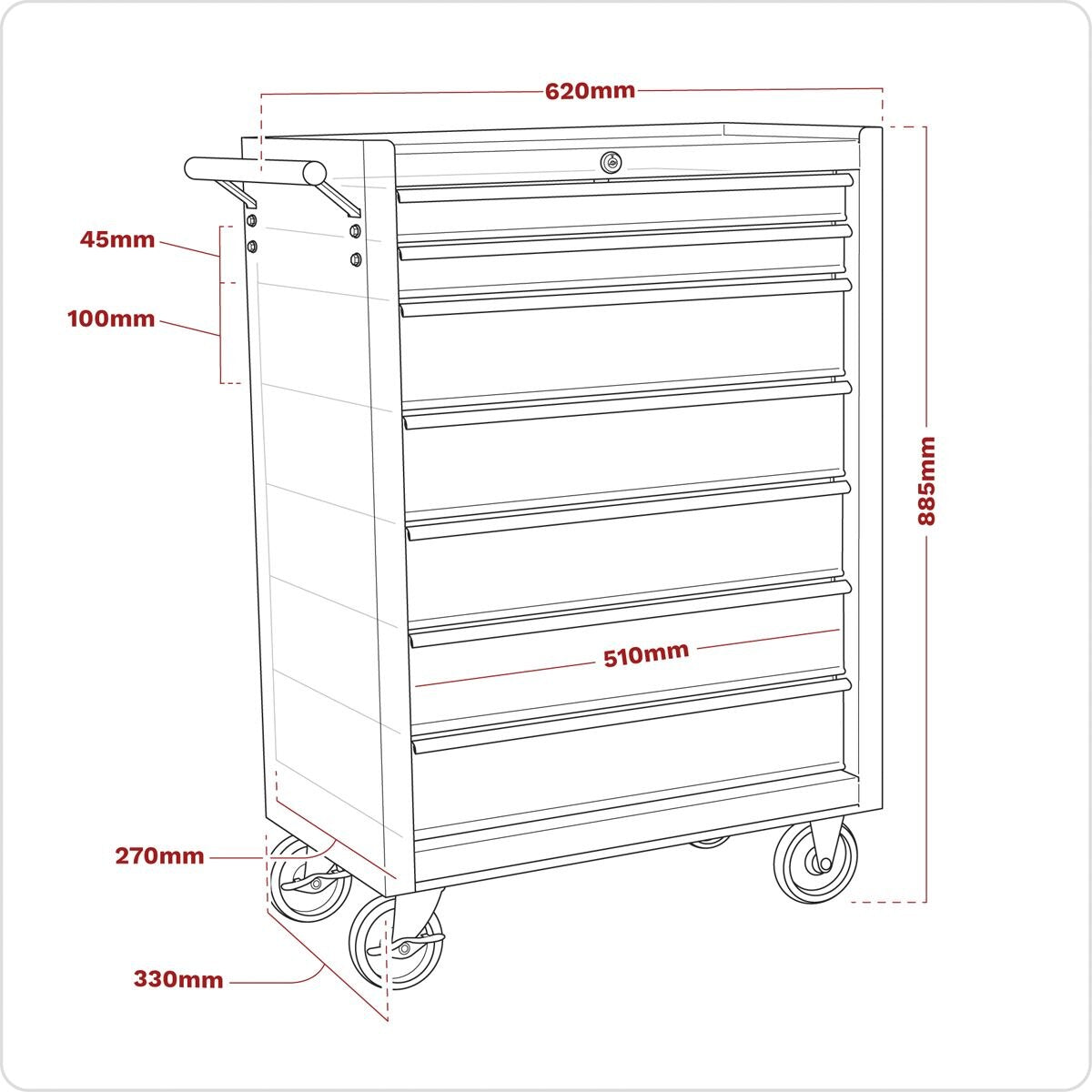 Sealey Rollcab 7 Drawer with Ball-Bearing Slides Red/Grey - Image 4