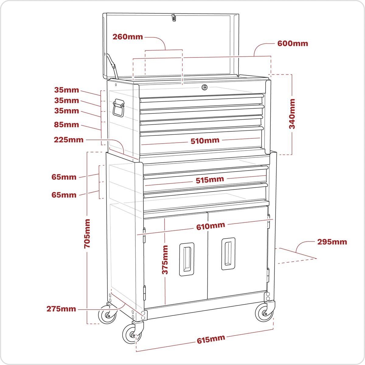 Sealey Topchest & Rollcab Combination 6 Drawer with Ball-Bearing Slides Blue - Image 3
