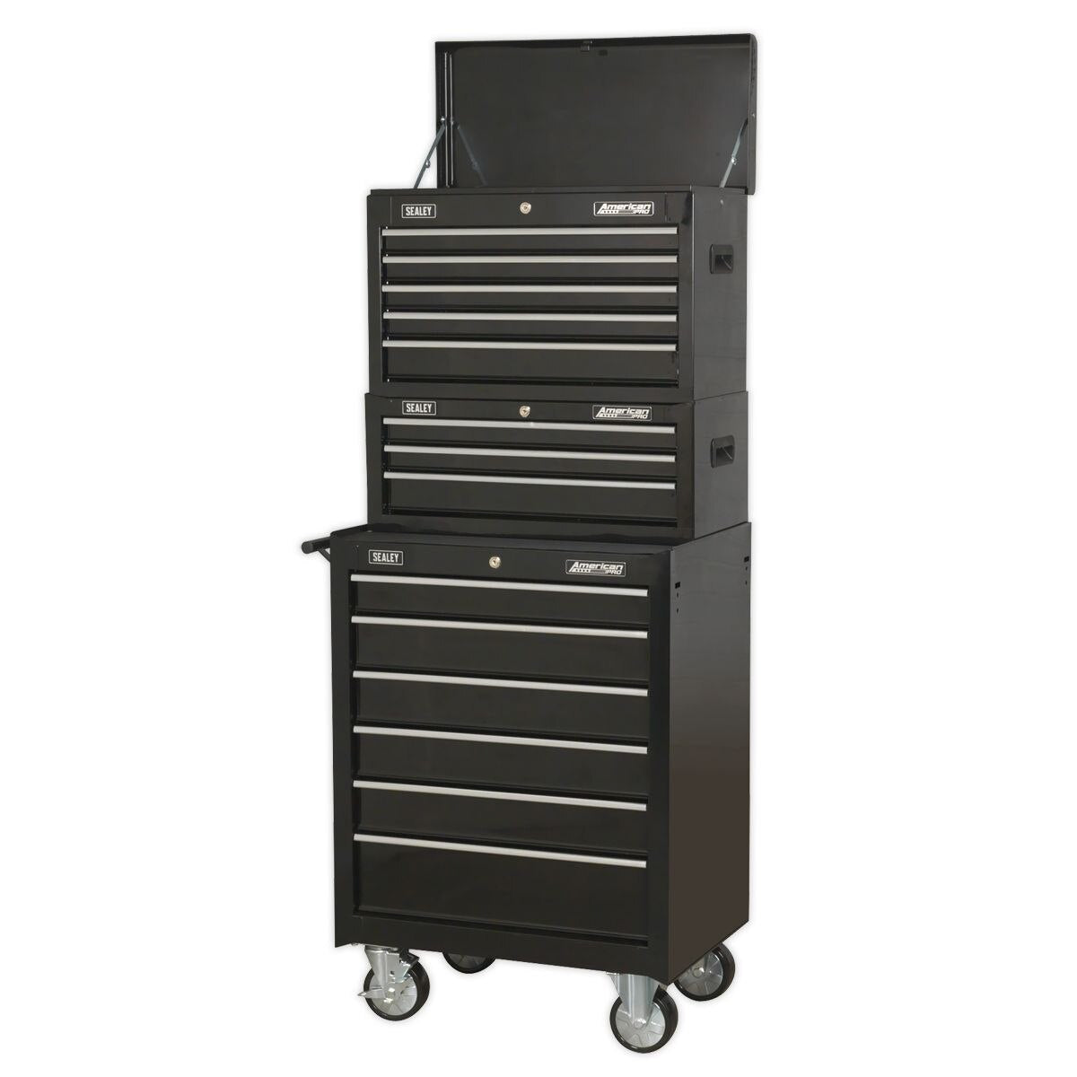 Sealey Topchest, Mid-Box & Rollcab 14 Drawer Stack Black - Image 7