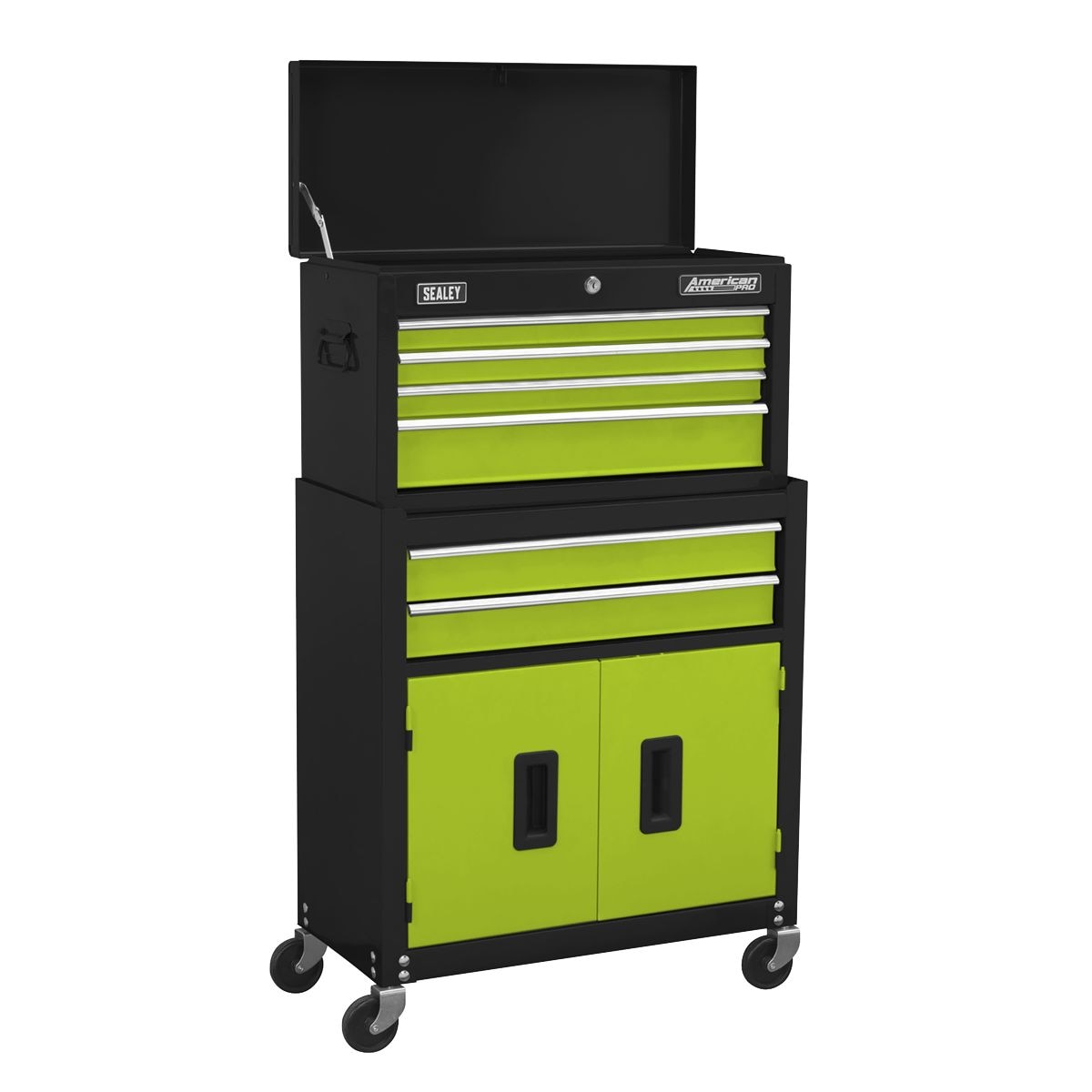 Sealey Topchest & Rollcab Combination 6 Drawer with Ball-Bearing Slides Hi-Vis Green - Image 1