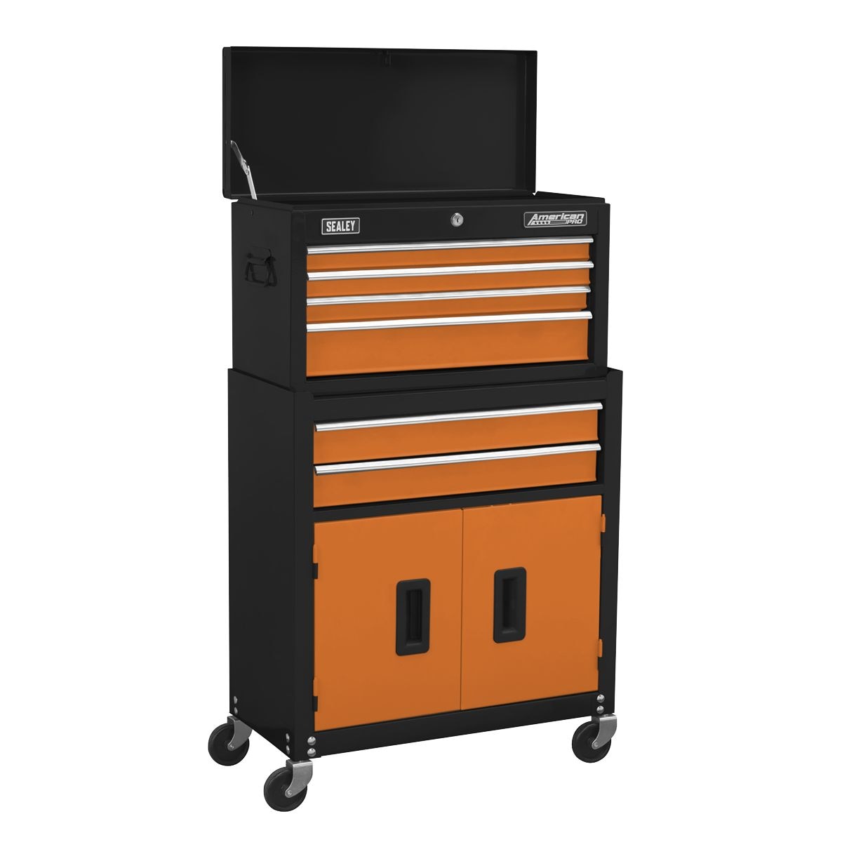Sealey Topchest & Rollcab Combination 6 Drawer with Ball-Bearing Slides Orange - Image 1